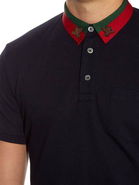 gucci bee embroidered polo shirt|More.